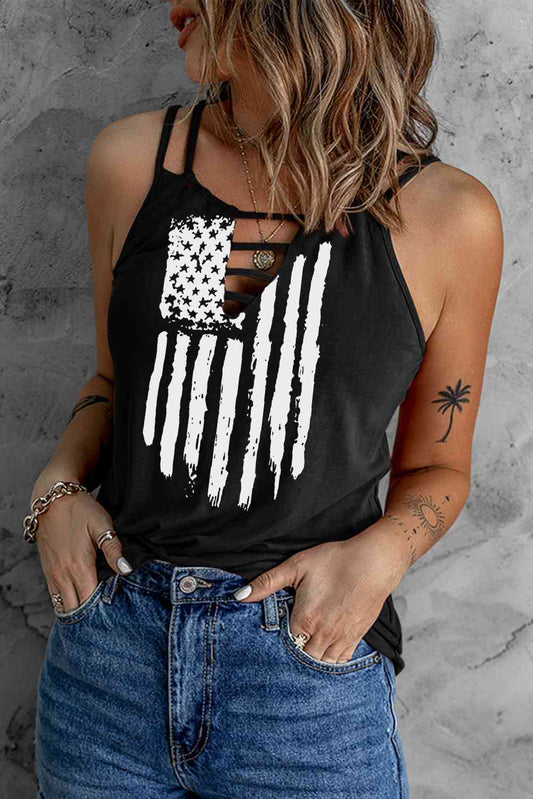 Stars and Stripes Ladder Detail Cami Print on any thing USA/STOD clothes