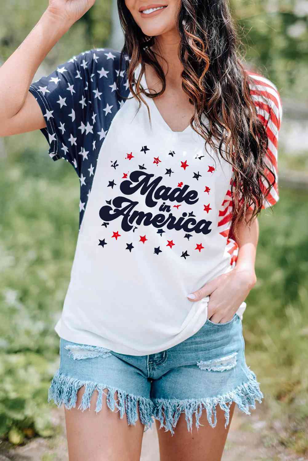 Stars and Stripes V-Neck Tee Shirt Print on any thing USA/STOD clothes