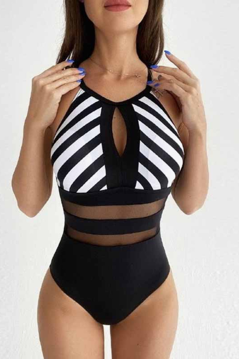 Striped Backless One-Piece Swimsuit Print on any thing USA/STOD clothes