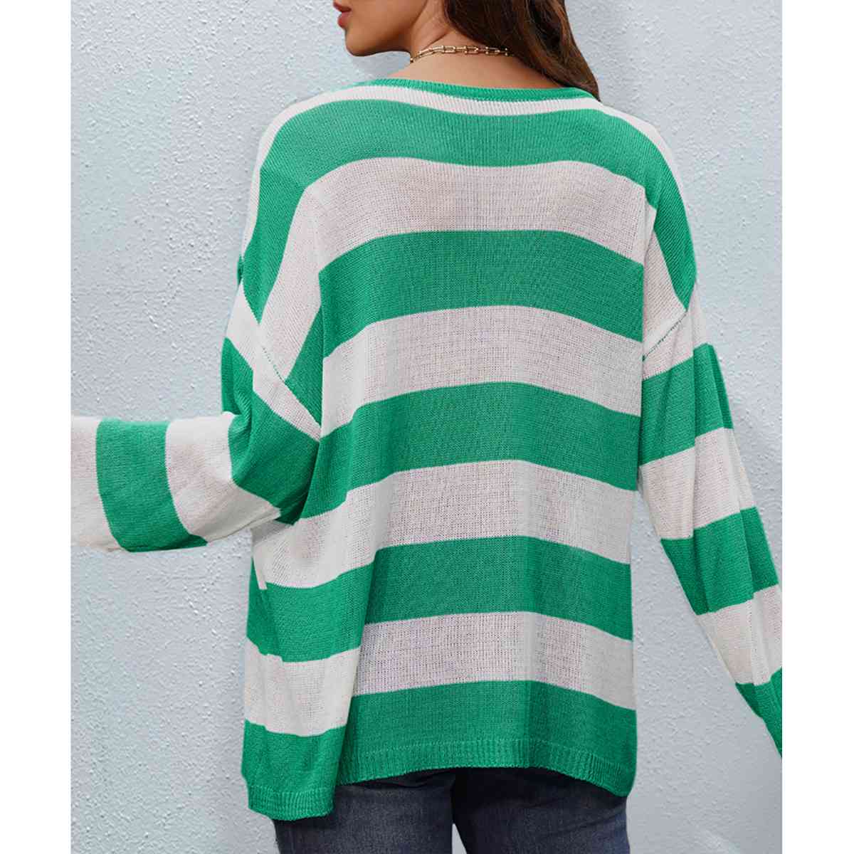 Striped Boat Neck Round Neck Sweater Print on any thing USA/STOD clothes