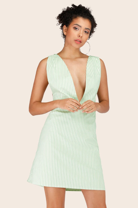 Striped Crisscross Deep V Sleeveless Dress Print on any thing USA/STOD clothes