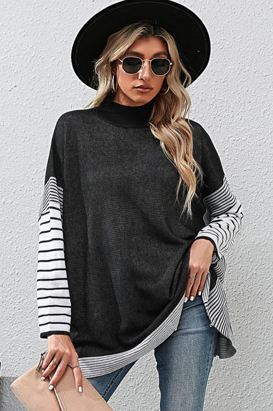 Striped Dolman Sleeve Mock Neck Knit Pullover Print on any thing USA/STOD clothes