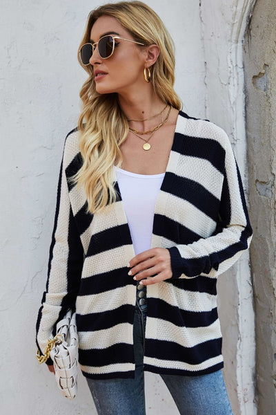 Striped Dolman Sleeve Open Front Cardigan Print on any thing USA/STOD clothes