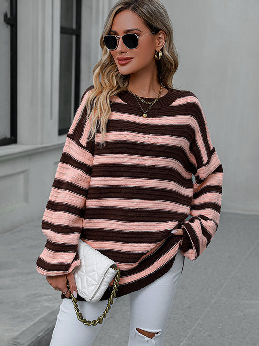 Striped Dropped Shoulder Sweater Print on any thing USA/STOD clothes