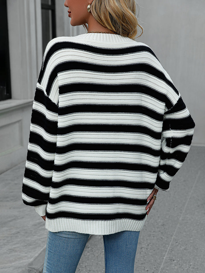 Striped Dropped Shoulder Sweater Print on any thing USA/STOD clothes