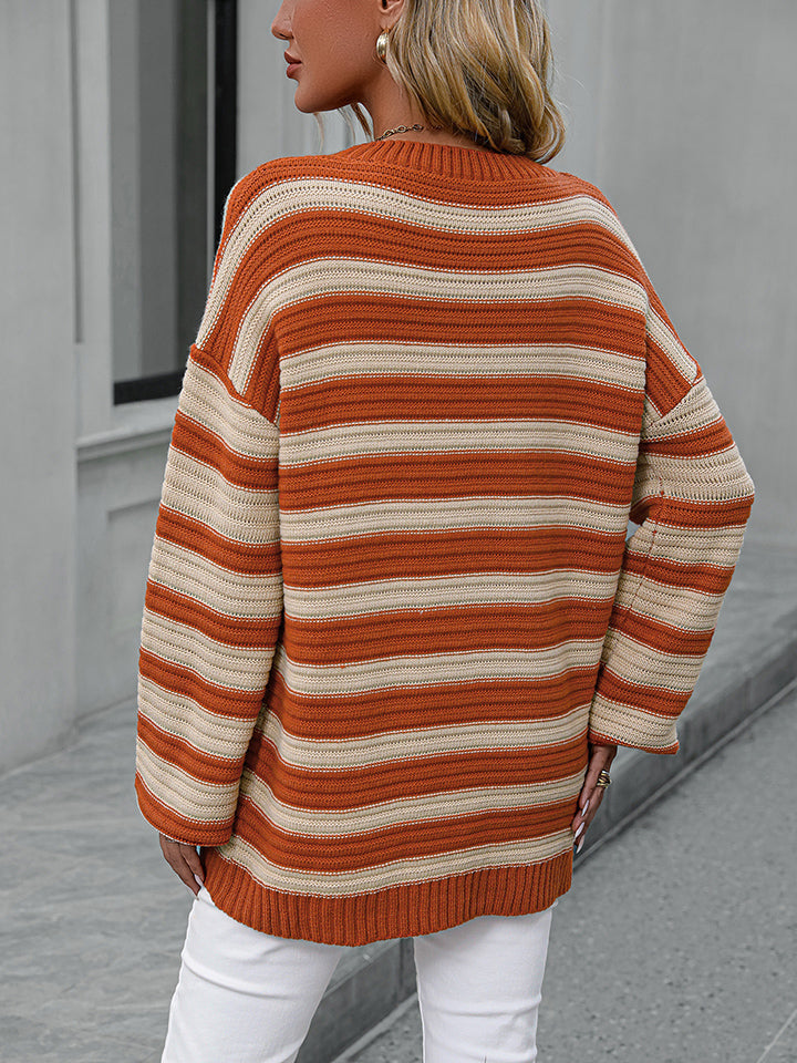 Striped Dropped Shoulder Sweater Print on any thing USA/STOD clothes