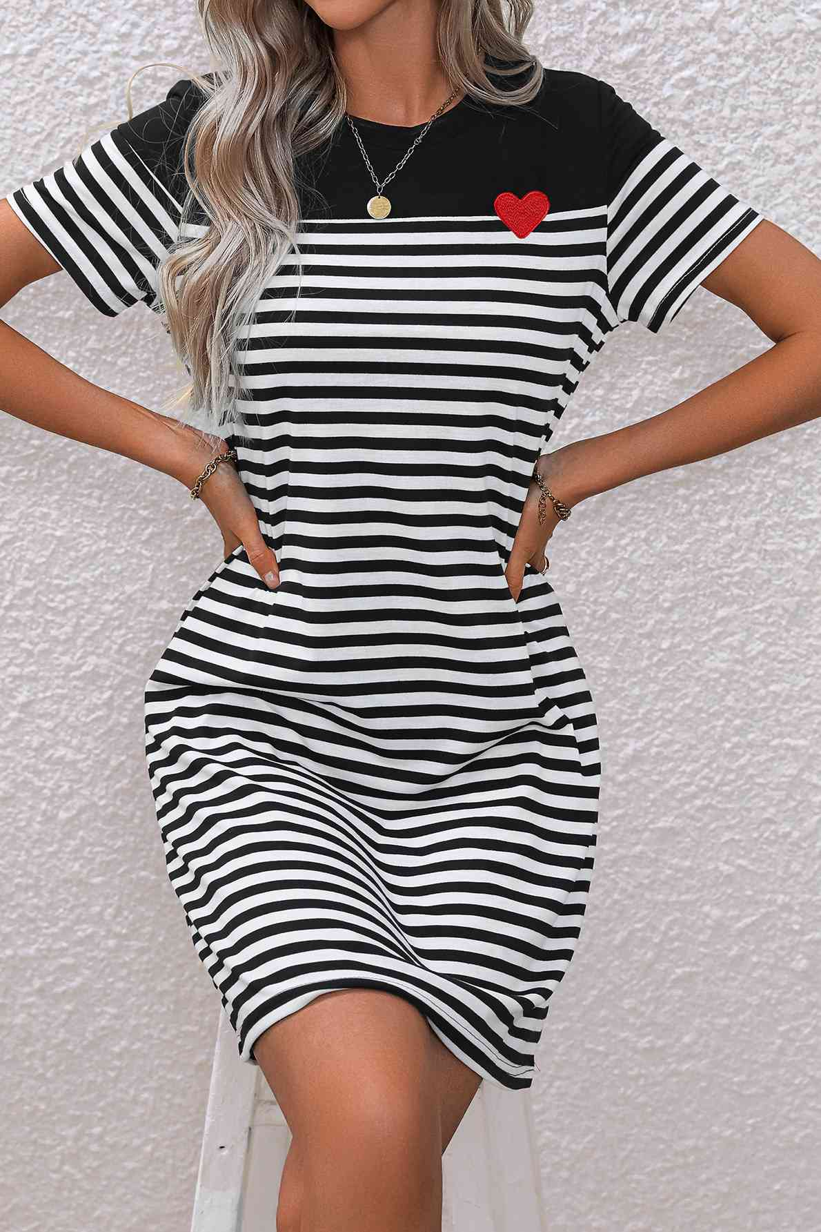 Striped Heart Short Sleeve Dress Print on any thing USA/STOD clothes