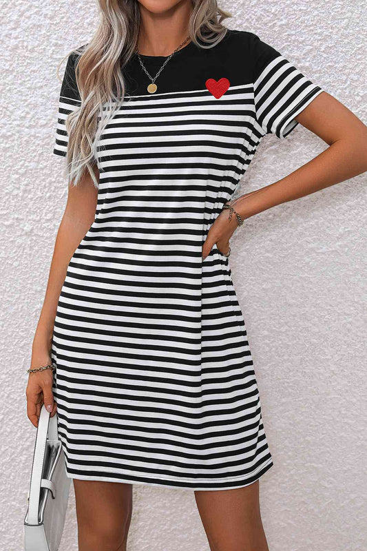 Striped Heart Short Sleeve Dress Print on any thing USA/STOD clothes