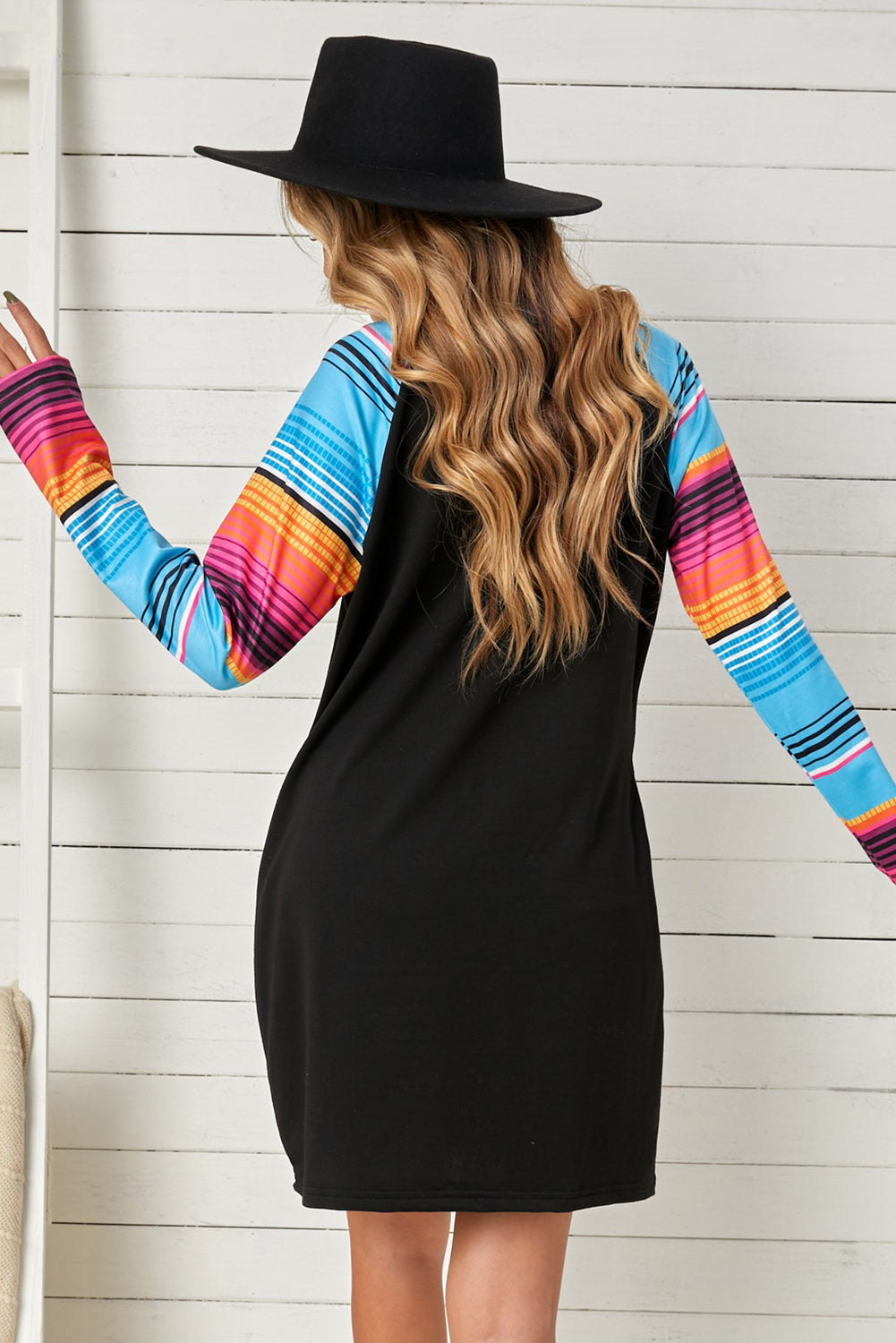 Striped Long Raglan Sleeve Round Neck Dress Print on any thing USA/STOD clothes