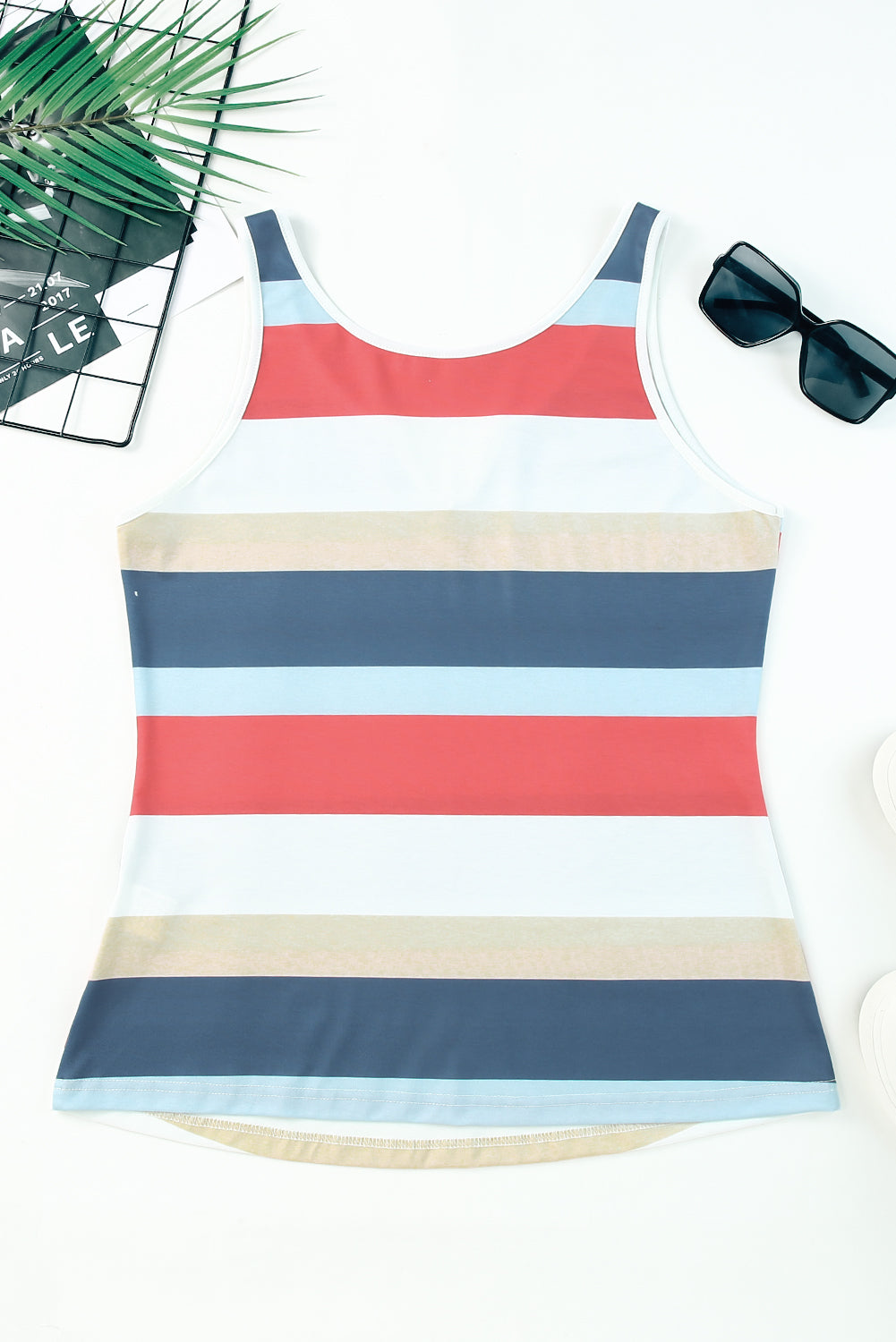 Striped Notched Neck Tank Print on any thing USA/STOD clothes