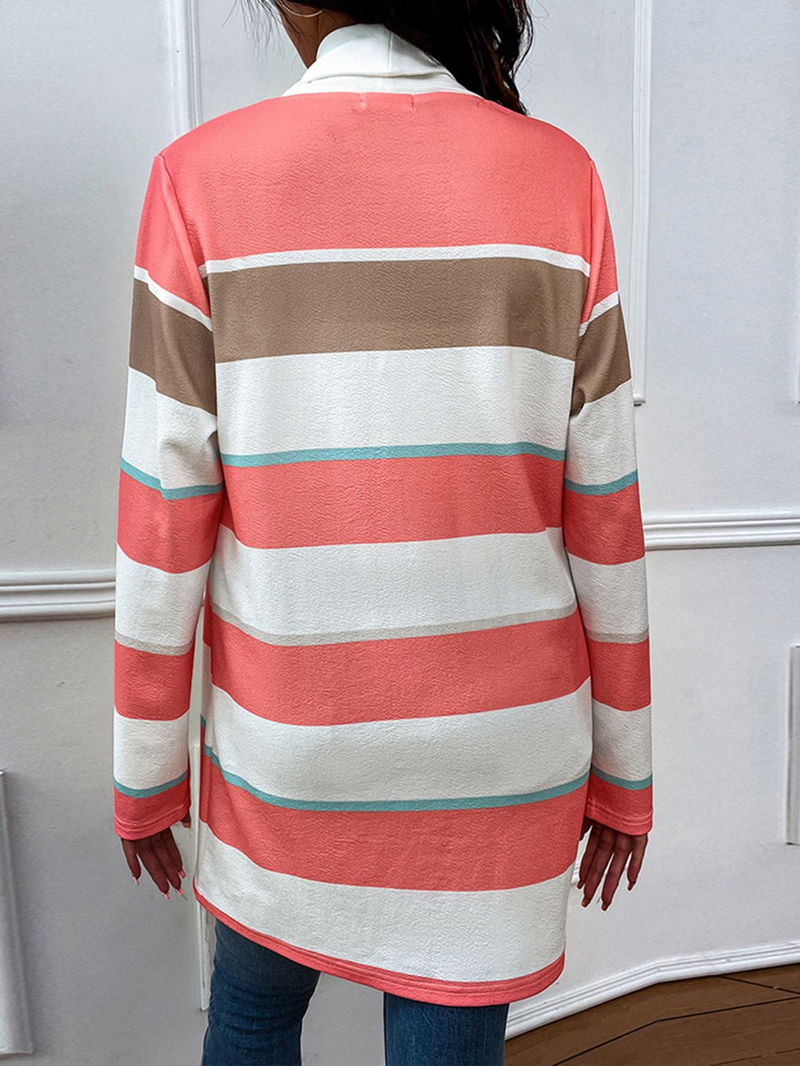 Striped Open Front Longline Cardigan Print on any thing USA/STOD clothes