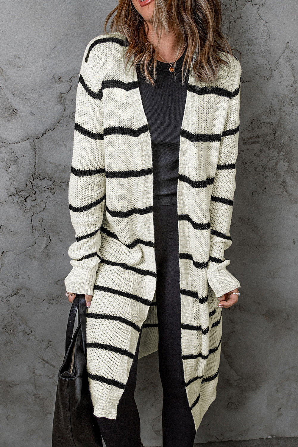 Striped Open Front Rib-Knit Duster Cardigan Print on any thing USA/STOD clothes