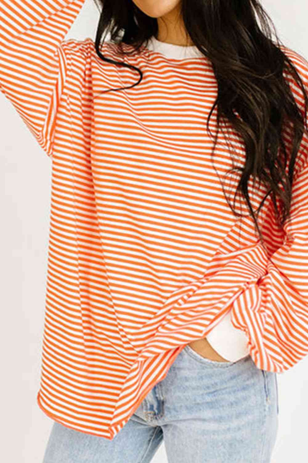 Striped Round Neck Long Sleeve Sweatshirt Print on any thing USA/STOD clothes