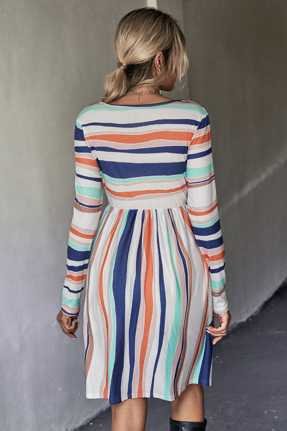 Striped Round Neck Long Sleeve Tee Dress Print on any thing USA/STOD clothes