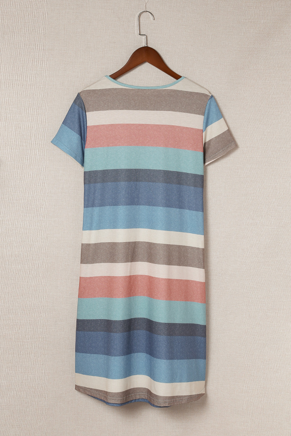 Striped Round Neck Tee Dress with Pockets Print on any thing USA/STOD clothes