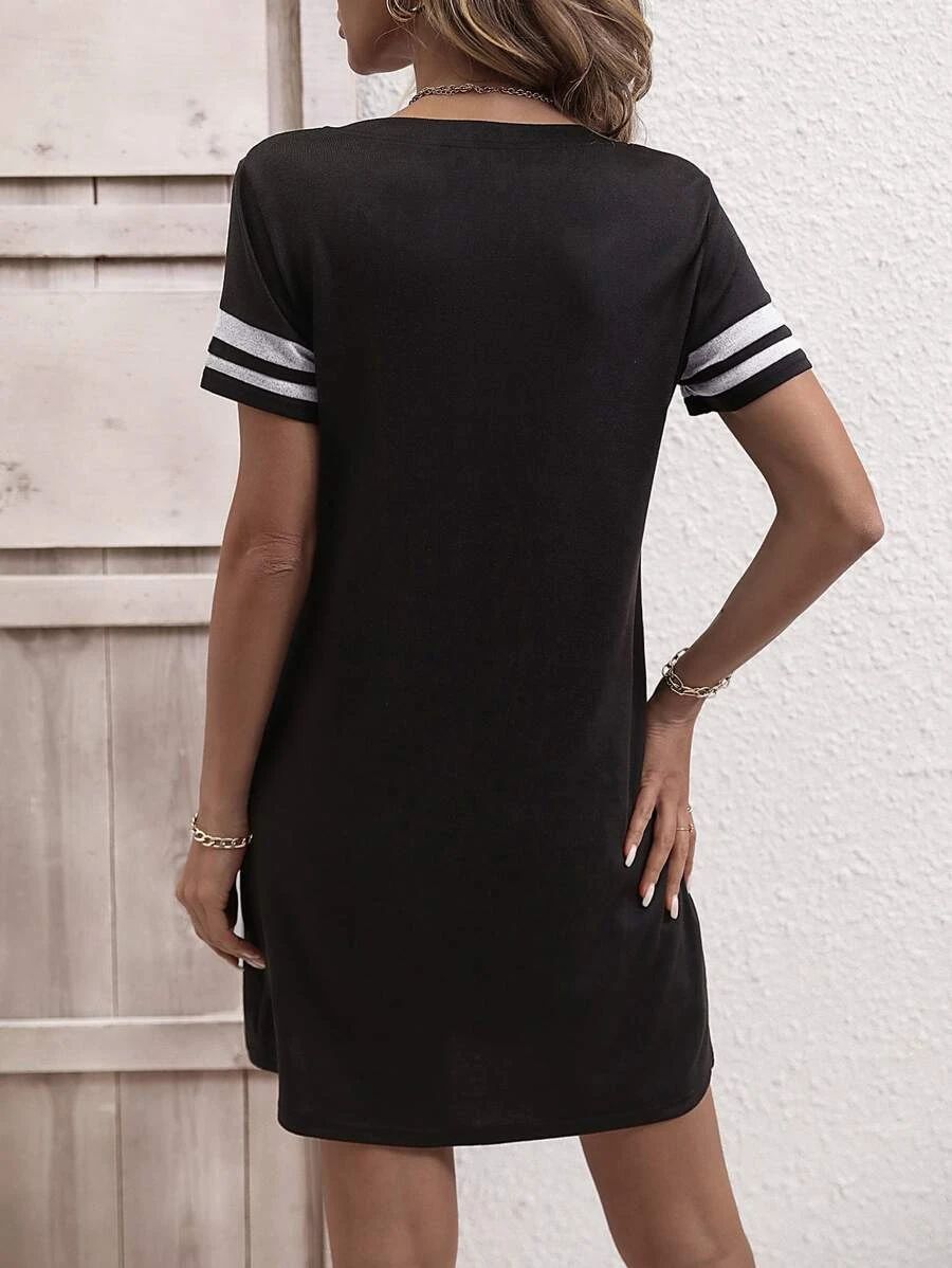Striped Short Sleeve Decorative Button Dress Print on any thing USA/STOD clothes