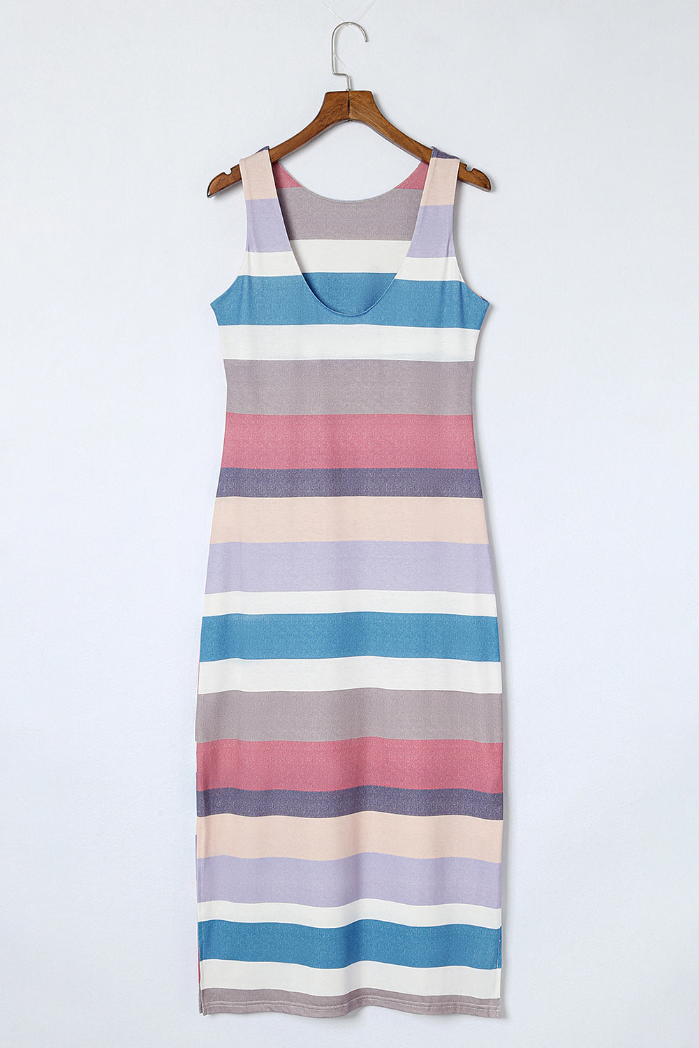 Striped Slit Sleeveless Maxi Dress Print on any thing USA/STOD clothes