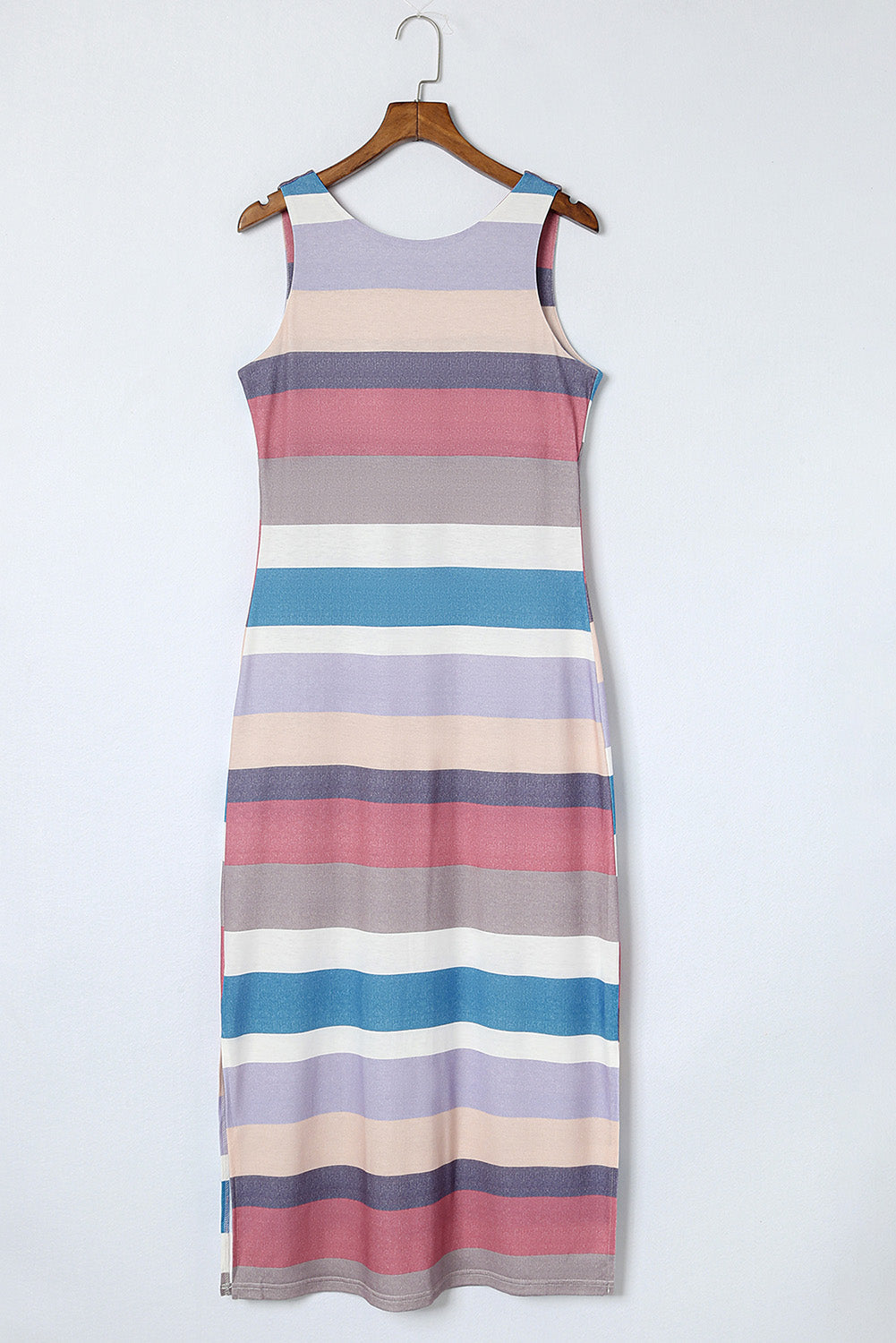 Striped Slit Sleeveless Maxi Dress Print on any thing USA/STOD clothes