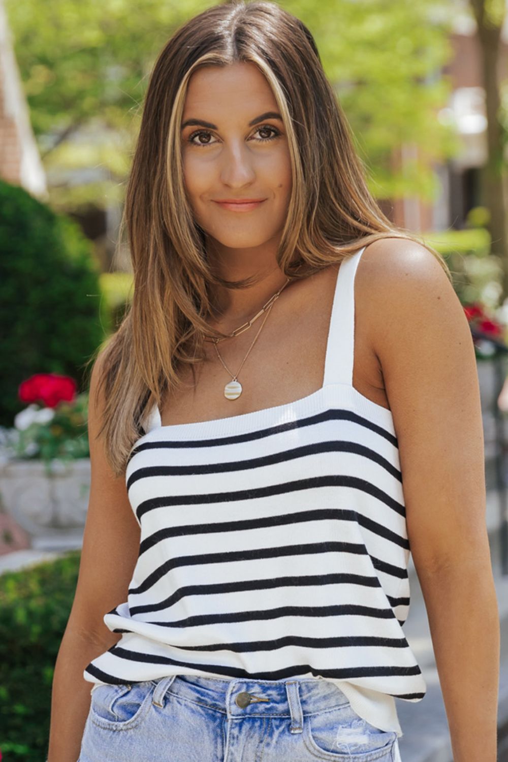 Striped Straight Neck Cami Print on any thing USA/STOD clothes