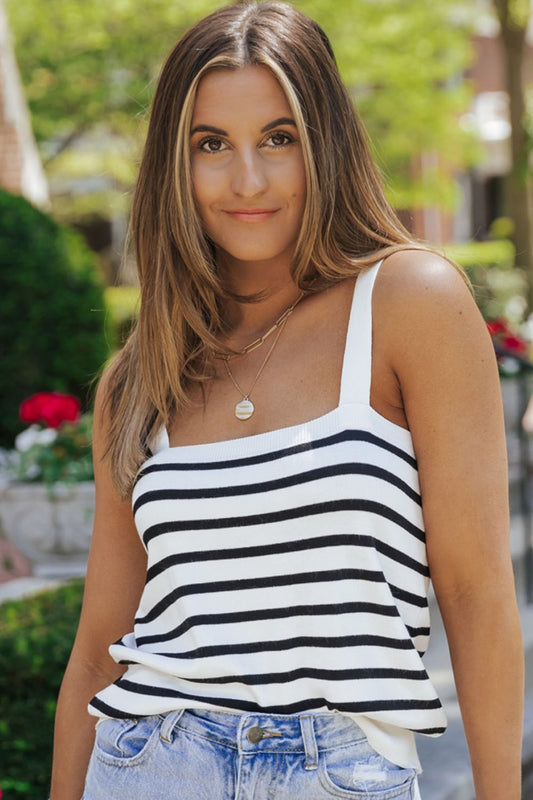 Striped Straight Neck Cami Print on any thing USA/STOD clothes