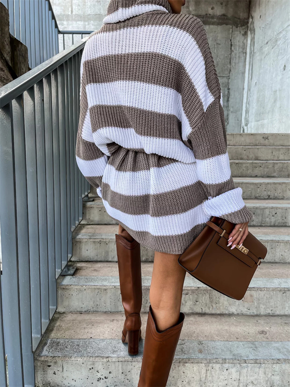 Striped Turtleneck Sweater Dress Print on any thing USA/STOD clothes