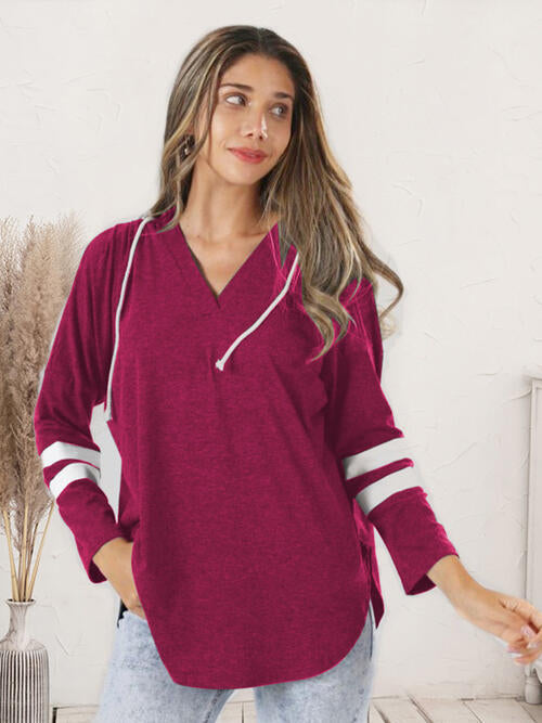 Striped V-Neck Drastring Hoodie Print on any thing USA/STOD clothes