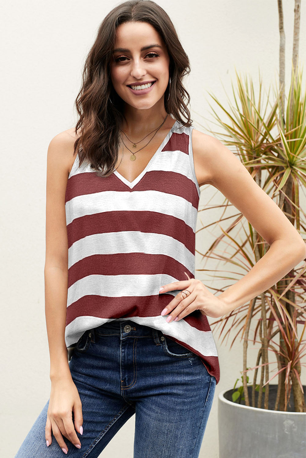 Striped V-Neck Tank Print on any thing USA/STOD clothes