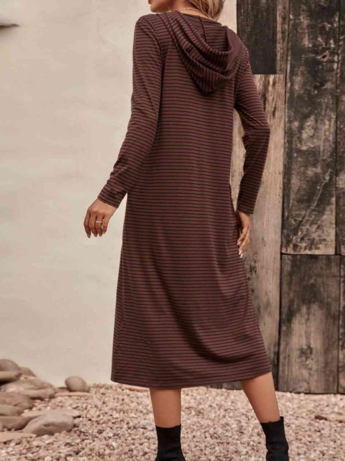 Striped Zip Front Hooded Dress Print on any thing USA/STOD clothes