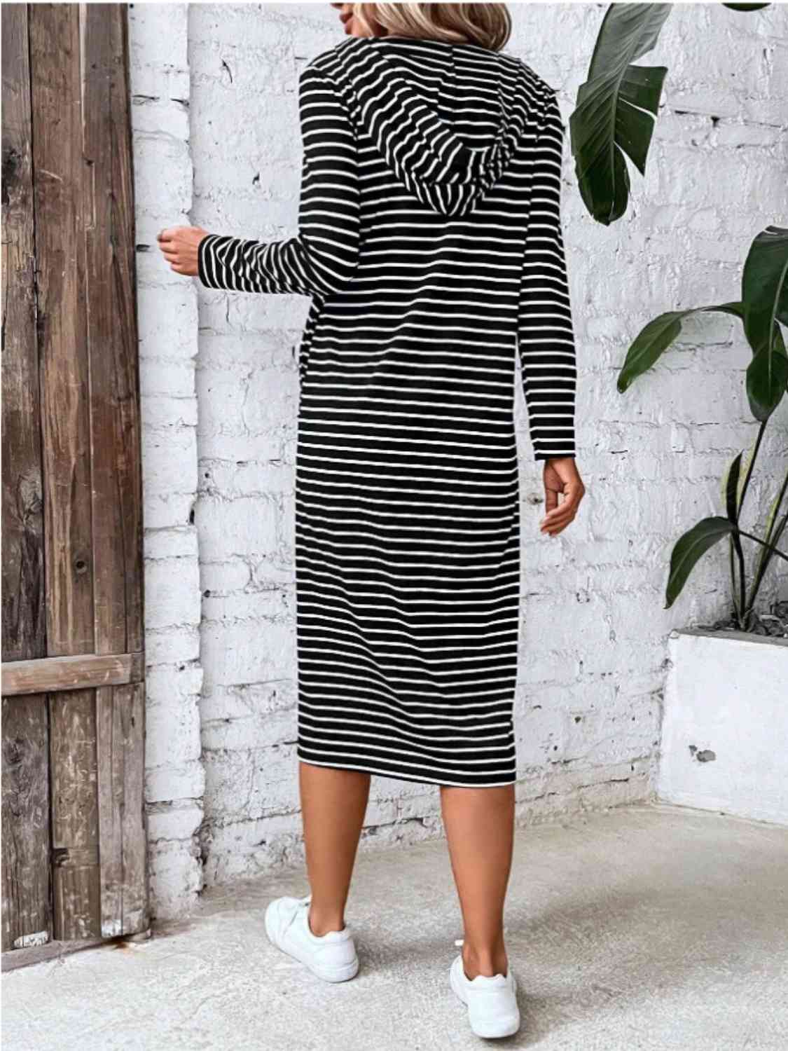 Striped Zip Front Hooded Dress Print on any thing USA/STOD clothes