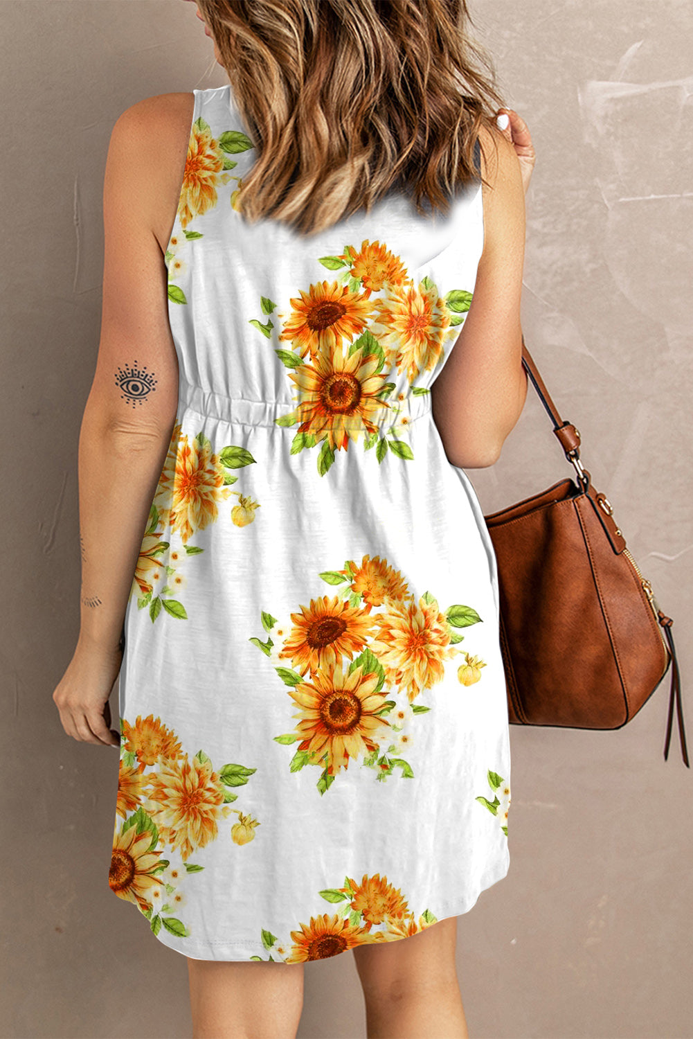 Sunflower Print Button Down Sleeveless Dress Print on any thing USA/STOD clothes