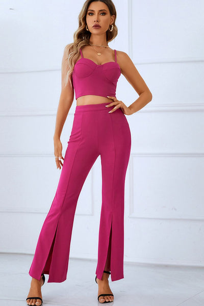 Sweetheart Neck Sports Cami and Slit Ankle Flare Pants Set Print on any thing USA/STOD clothes