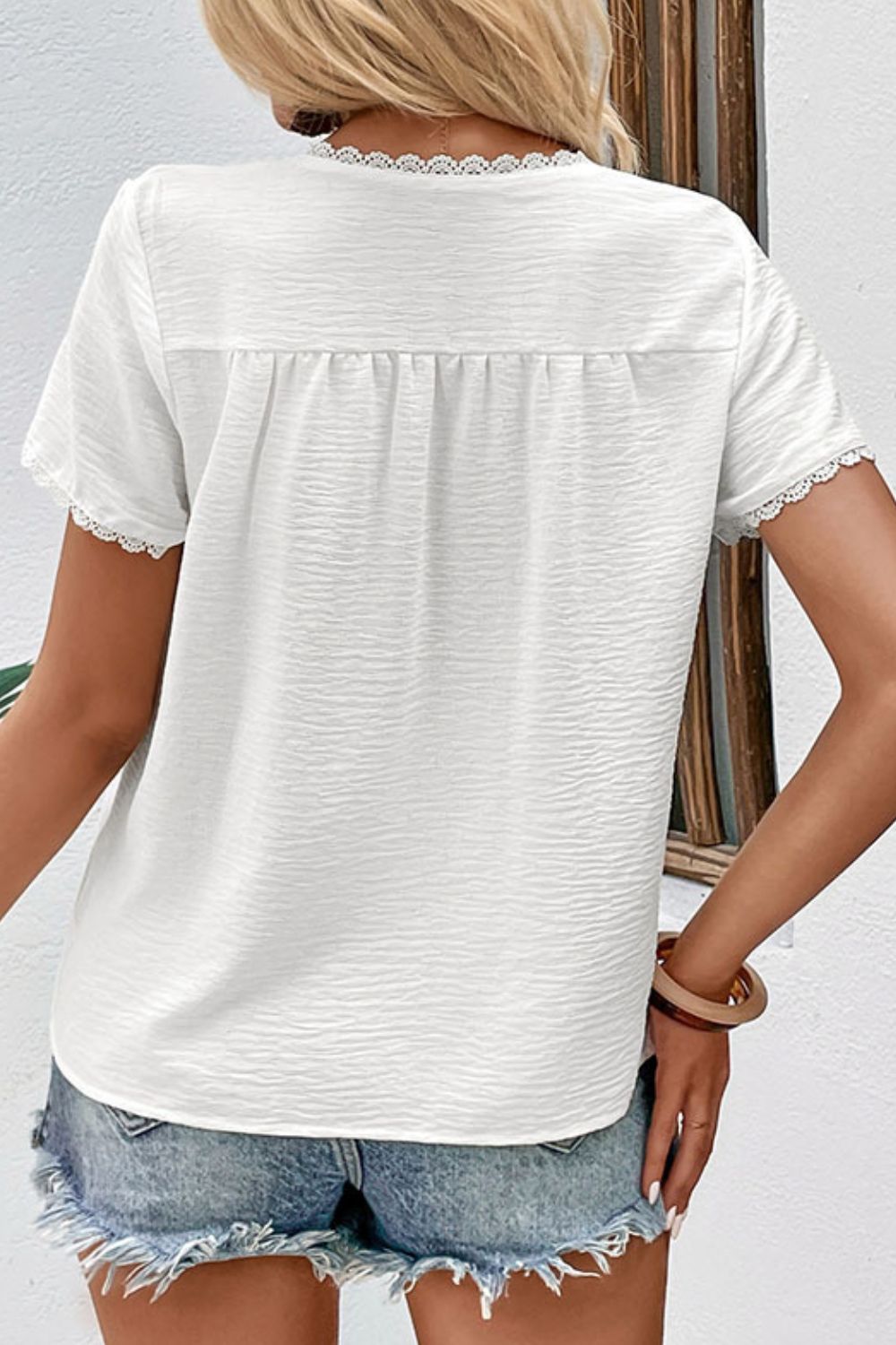 Textured Lace Trim Tee Shirt Print on any thing USA/STOD clothes
