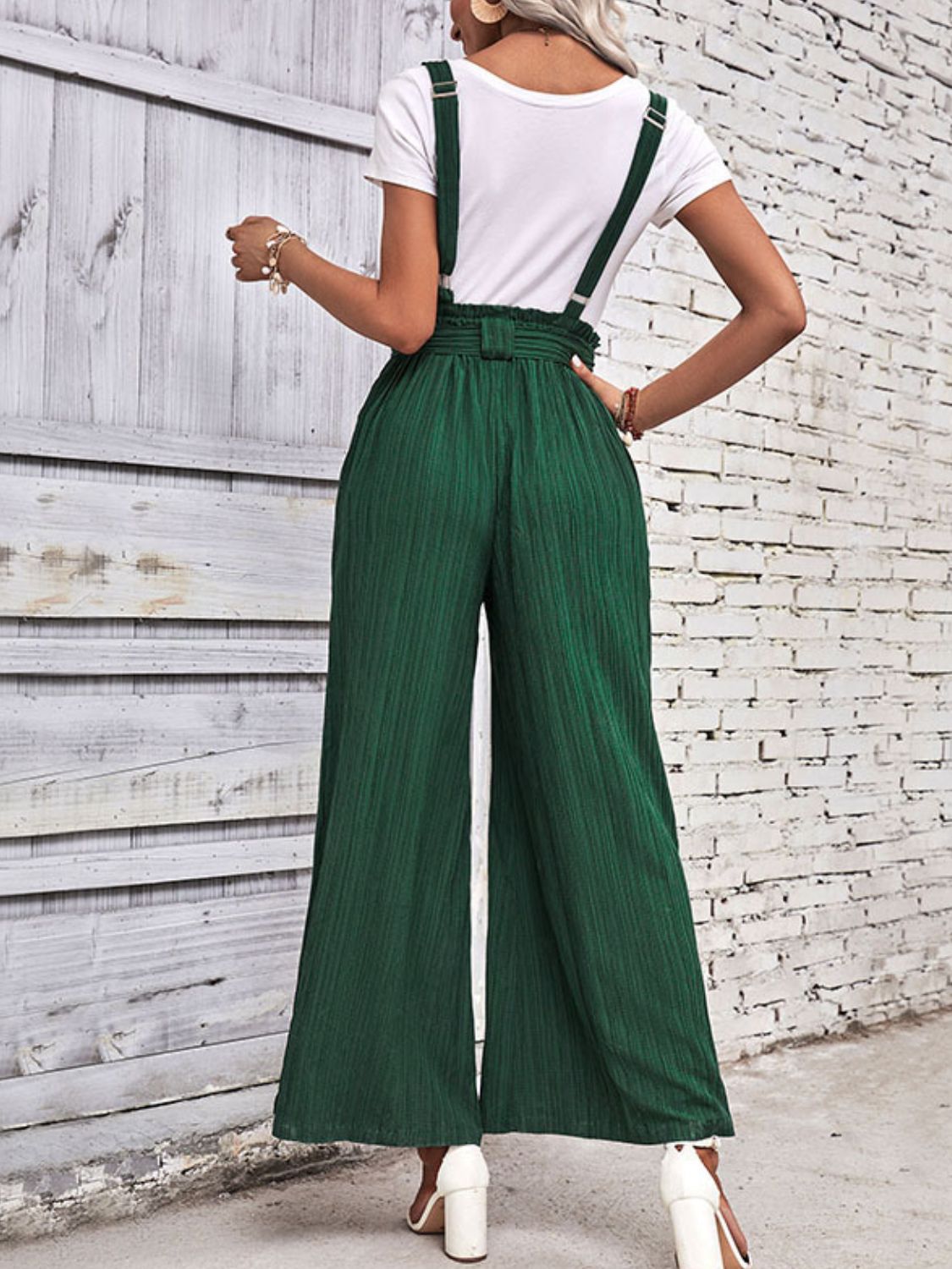 Tie Belt Wide Leg Overalls Print on any thing USA/STOD clothes