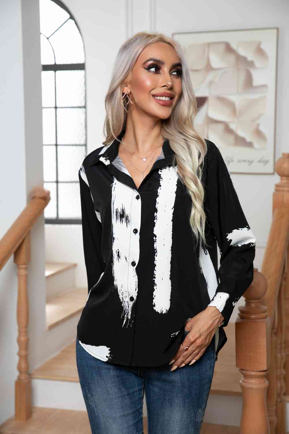 Tie-Dye Collared Neck Buttoned Shirt Print on any thing USA/STOD clothes