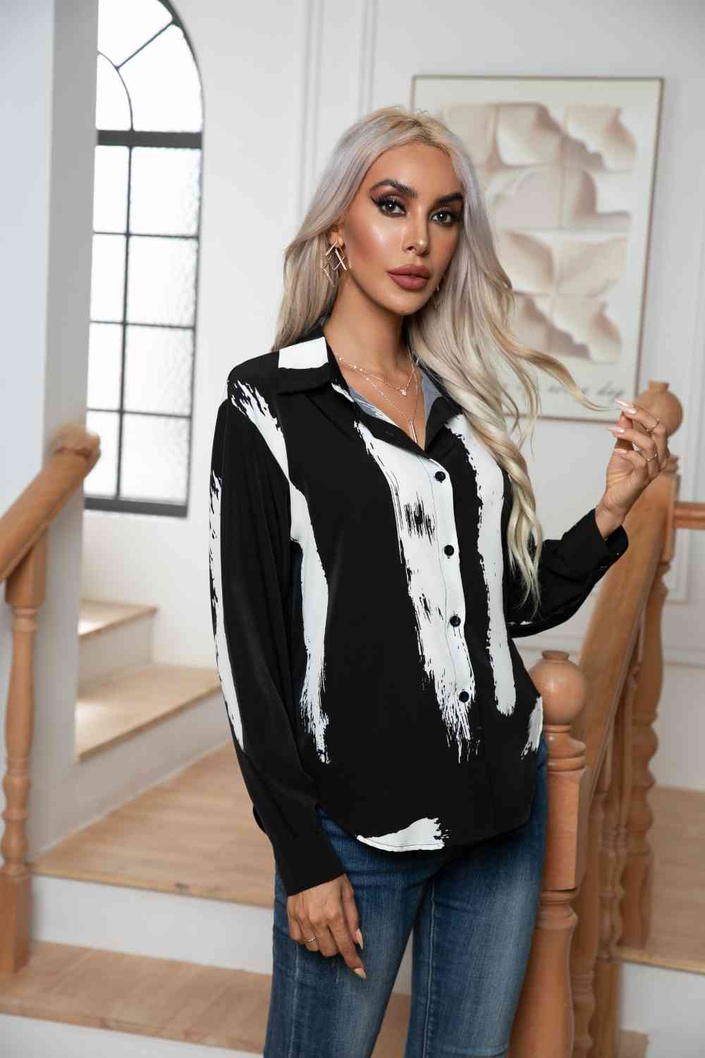 Tie-Dye Collared Neck Buttoned Shirt Print on any thing USA/STOD clothes