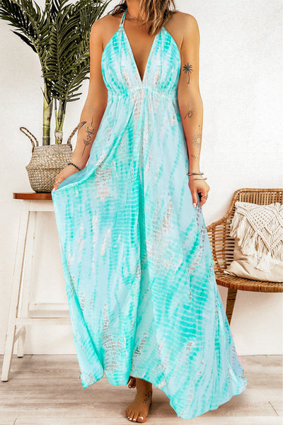 Tie-Dye Halter Neck Maxi Dress Print on any thing USA/STOD clothes