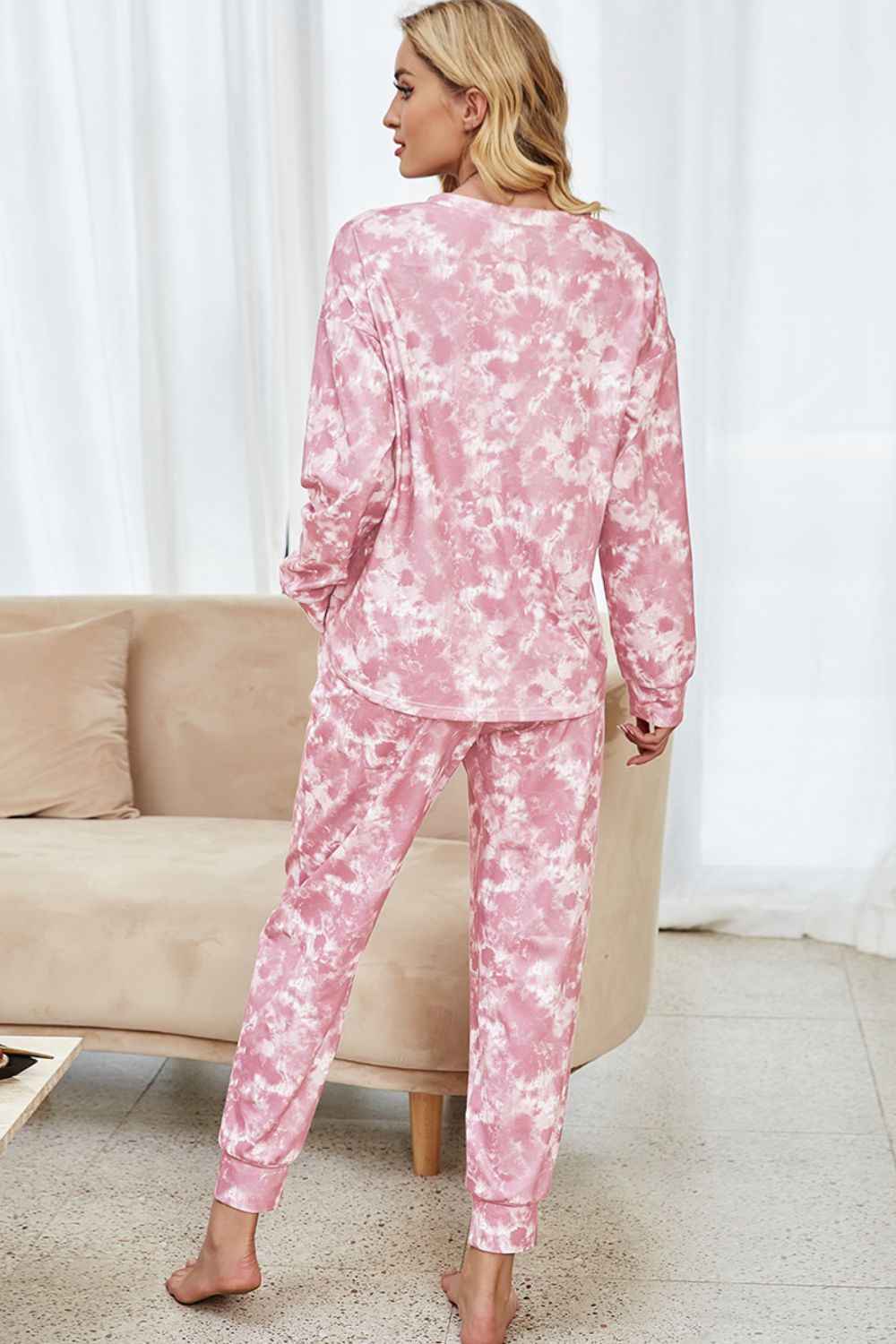 Tie-Dye Long Sleeve Top and Drawstring Joggers Lounge Set Print on any thing USA/STOD clothes
