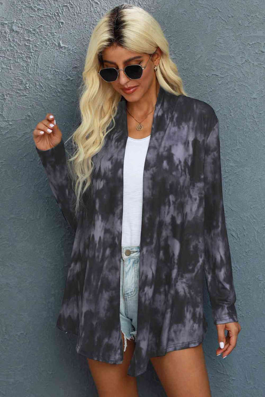 Tie-Dye Open Front Long Sleeve Cardigan Print on any thing USA/STOD clothes