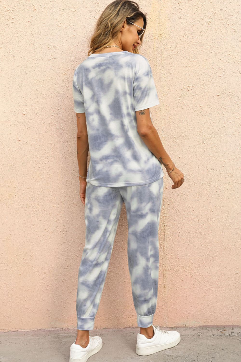 Tie-Dye Round Neck Short Sleeve Top and Pants Set Print on any thing USA/STOD clothes