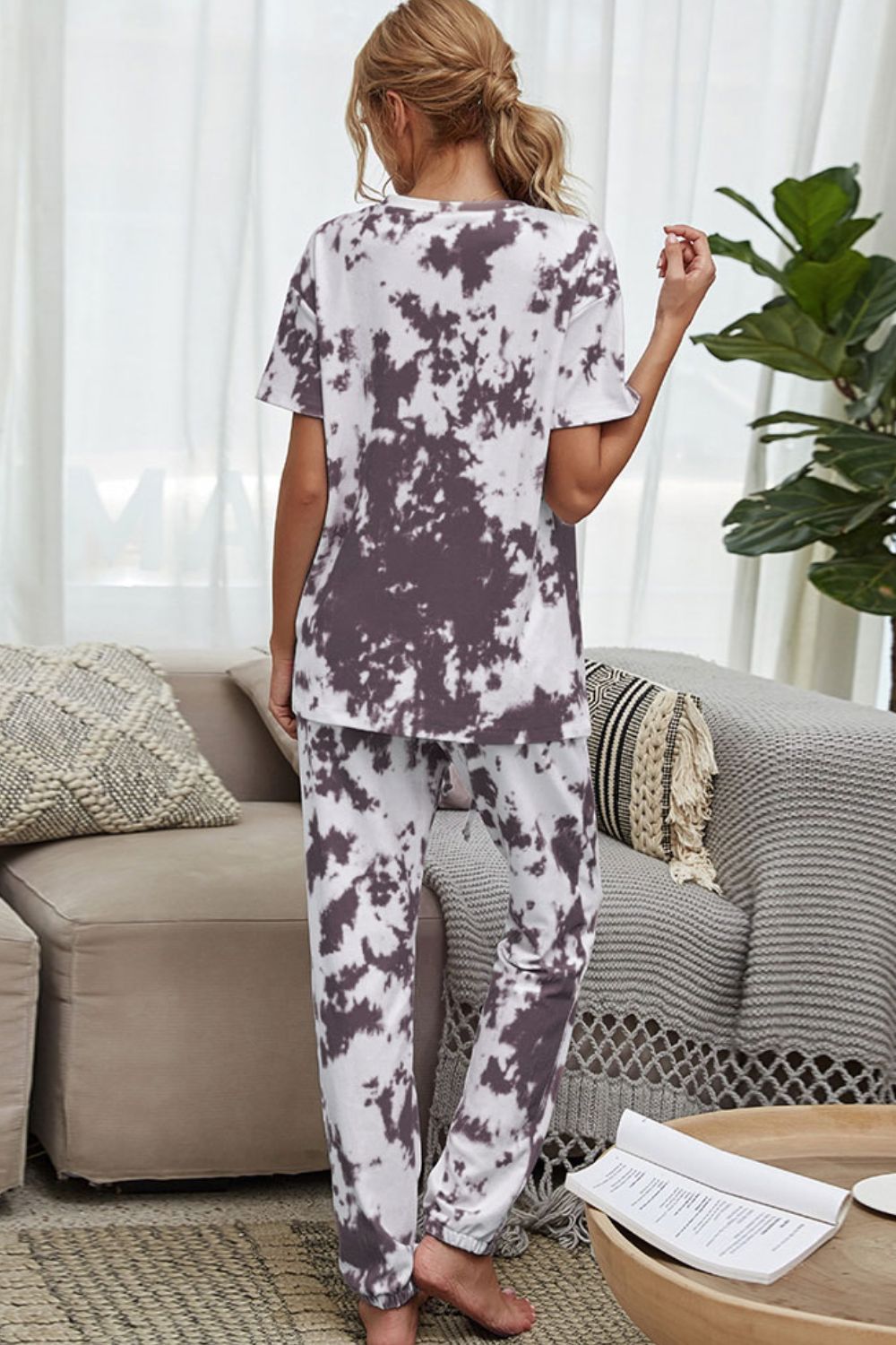 Tie-Dye Tee and Drawstring Waist Joggers Lounge Set Print on any thing USA/STOD clothes