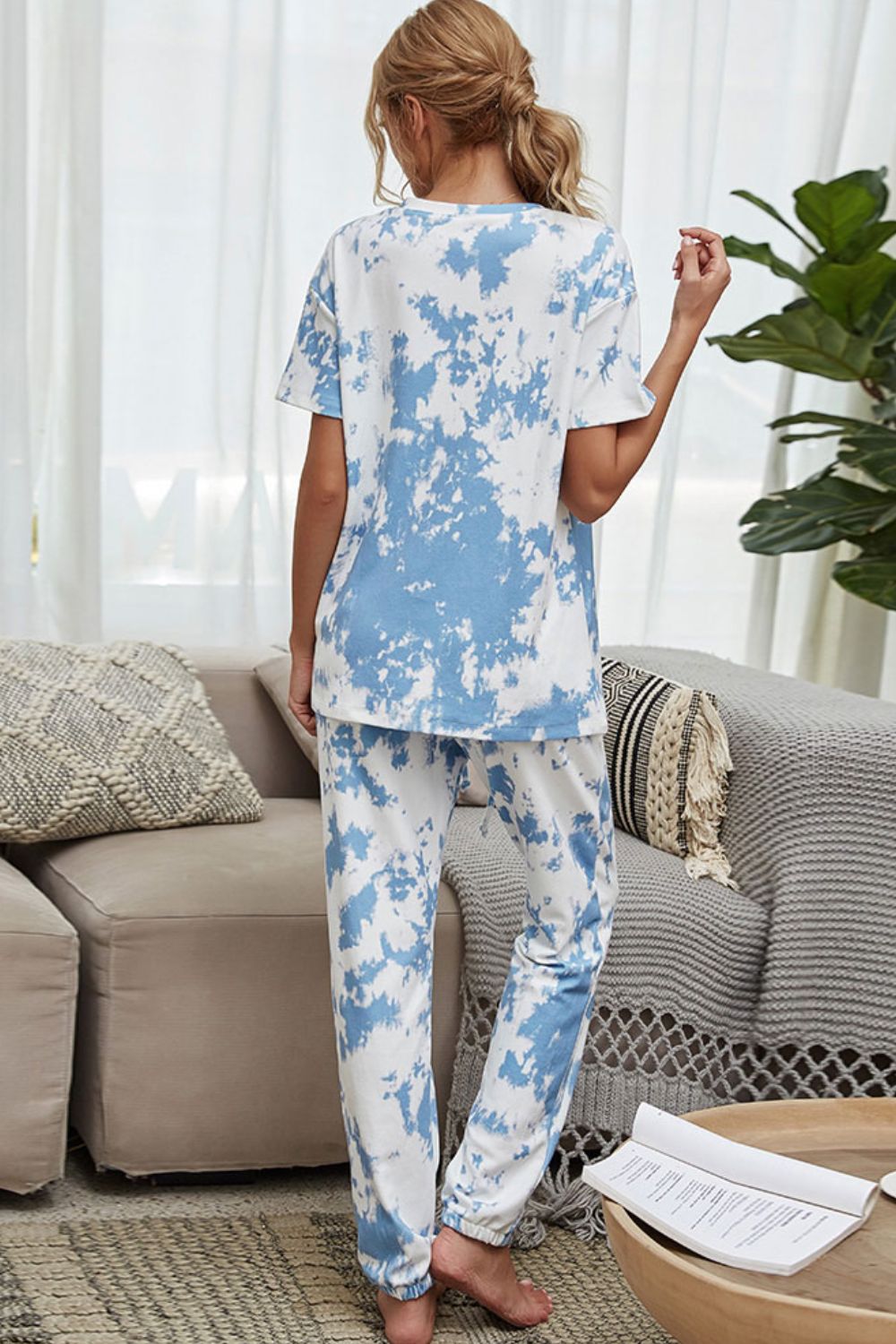 Tie-Dye Tee and Drawstring Waist Joggers Lounge Set Print on any thing USA/STOD clothes