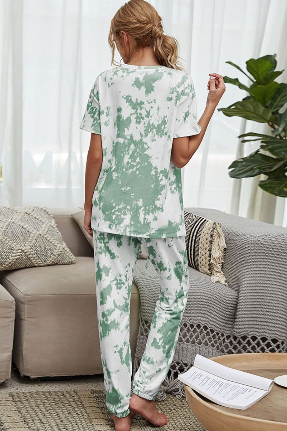 Tie-Dye Tee and Drawstring Waist Joggers Lounge Set Print on any thing USA/STOD clothes