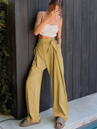 Tied High Waist Wide Leg Pants Print on any thing USA/STOD clothes