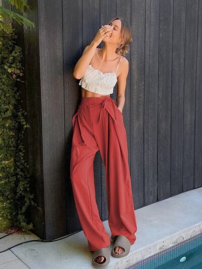 Tied High Waist Wide Leg Pants Print on any thing USA/STOD clothes