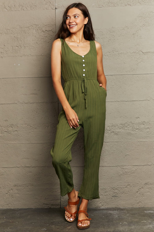 Tied Sleeveless Jumpsuit with Pockets Print on any thing USA/STOD clothes