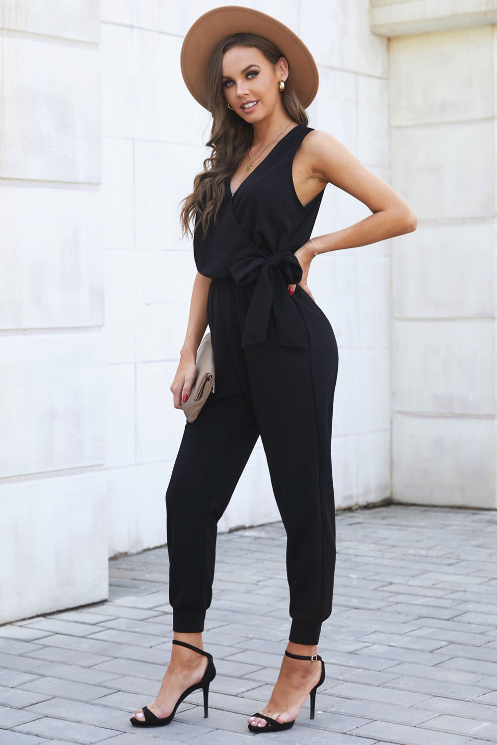 Tied Surplice Neck Sleeveless Jumpsuit Print on any thing USA/STOD clothes