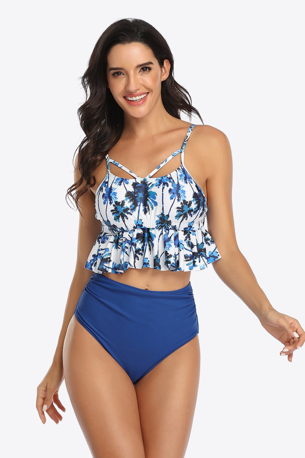 Tropical Print Ruffled Two-Piece Swimsuit Print on any thing USA/STOD clothes