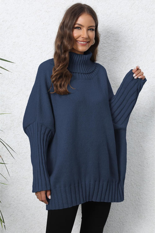 Turtle Neck Long Sleeve Ribbed Sweater Print on any thing USA/STOD clothes