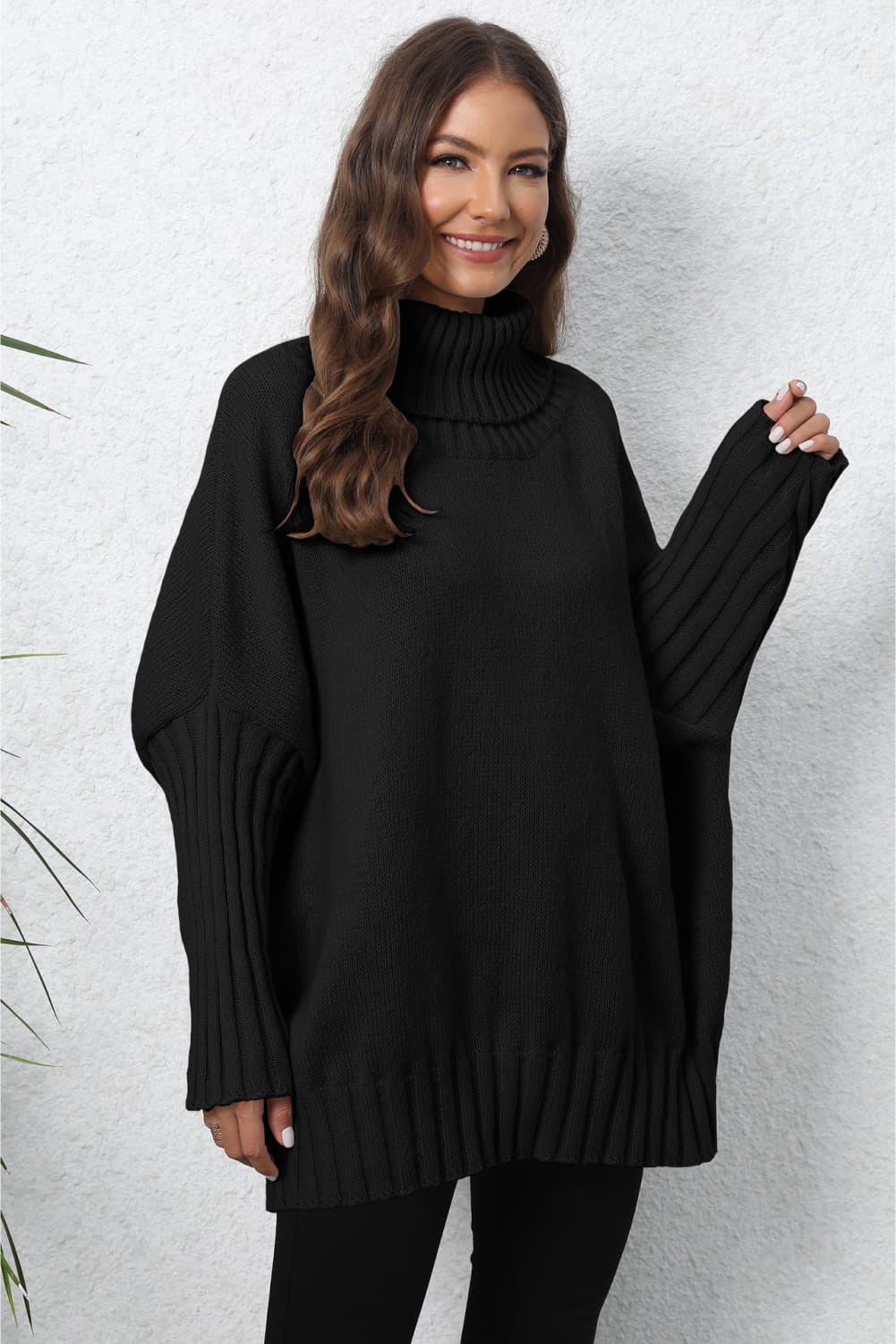 Turtle Neck Long Sleeve Ribbed Sweater Print on any thing USA/STOD clothes