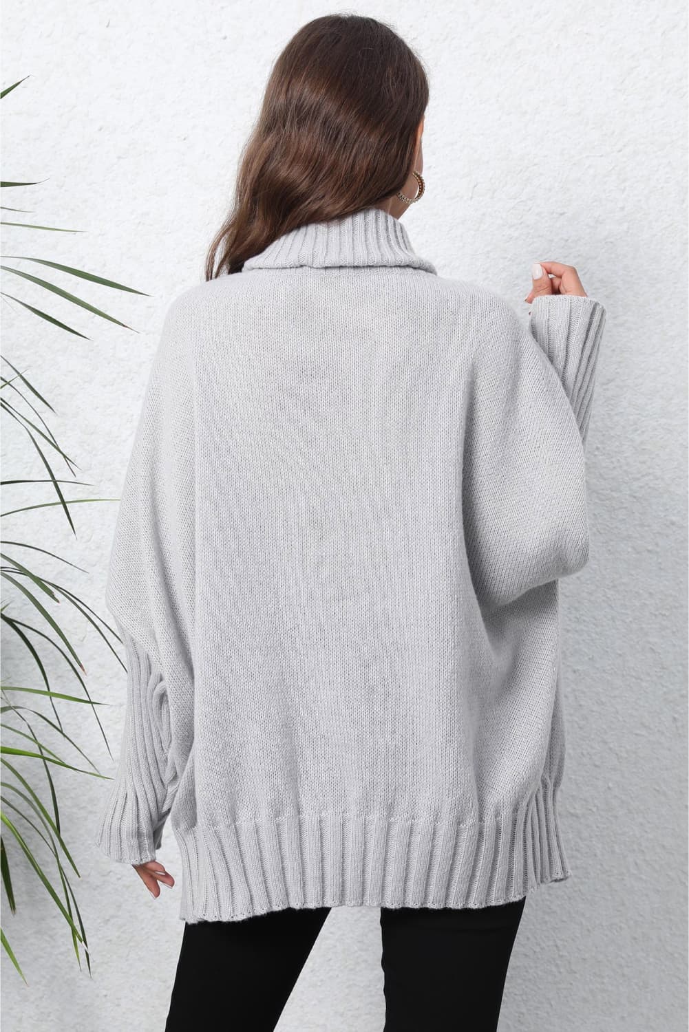 Turtle Neck Long Sleeve Ribbed Sweater Print on any thing USA/STOD clothes